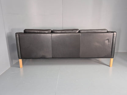 Vintage 3 Seat Sofa Danish Hurup Black Leather Retro MCM 1980s EB10472 M3SS18