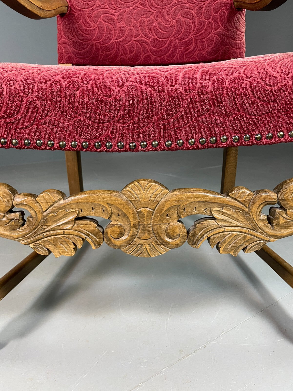 Vintage Danish Lounge Chair Oak Red Moquette 17th Century Style EB6942 VCLO5