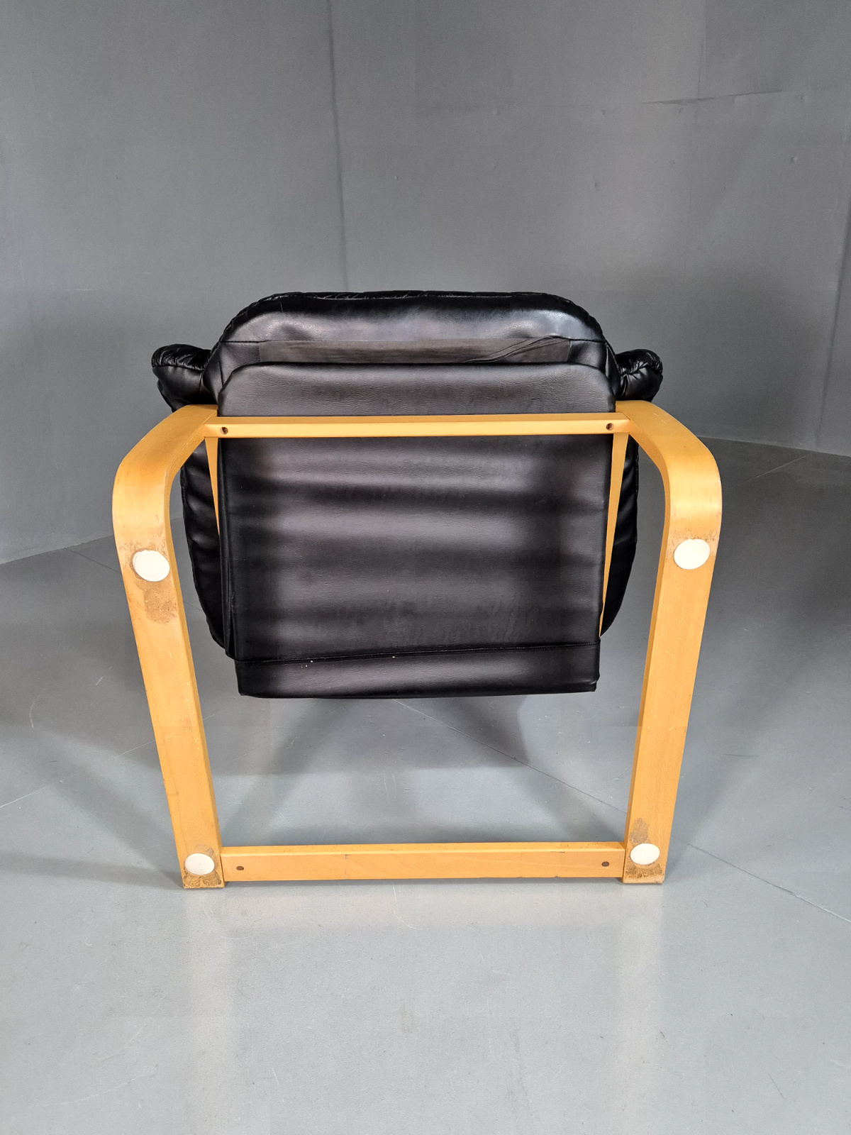 Vintage Danish Lounge Chair Black Leather Bentwood Frame Retro MCM EB7254 MBEN4