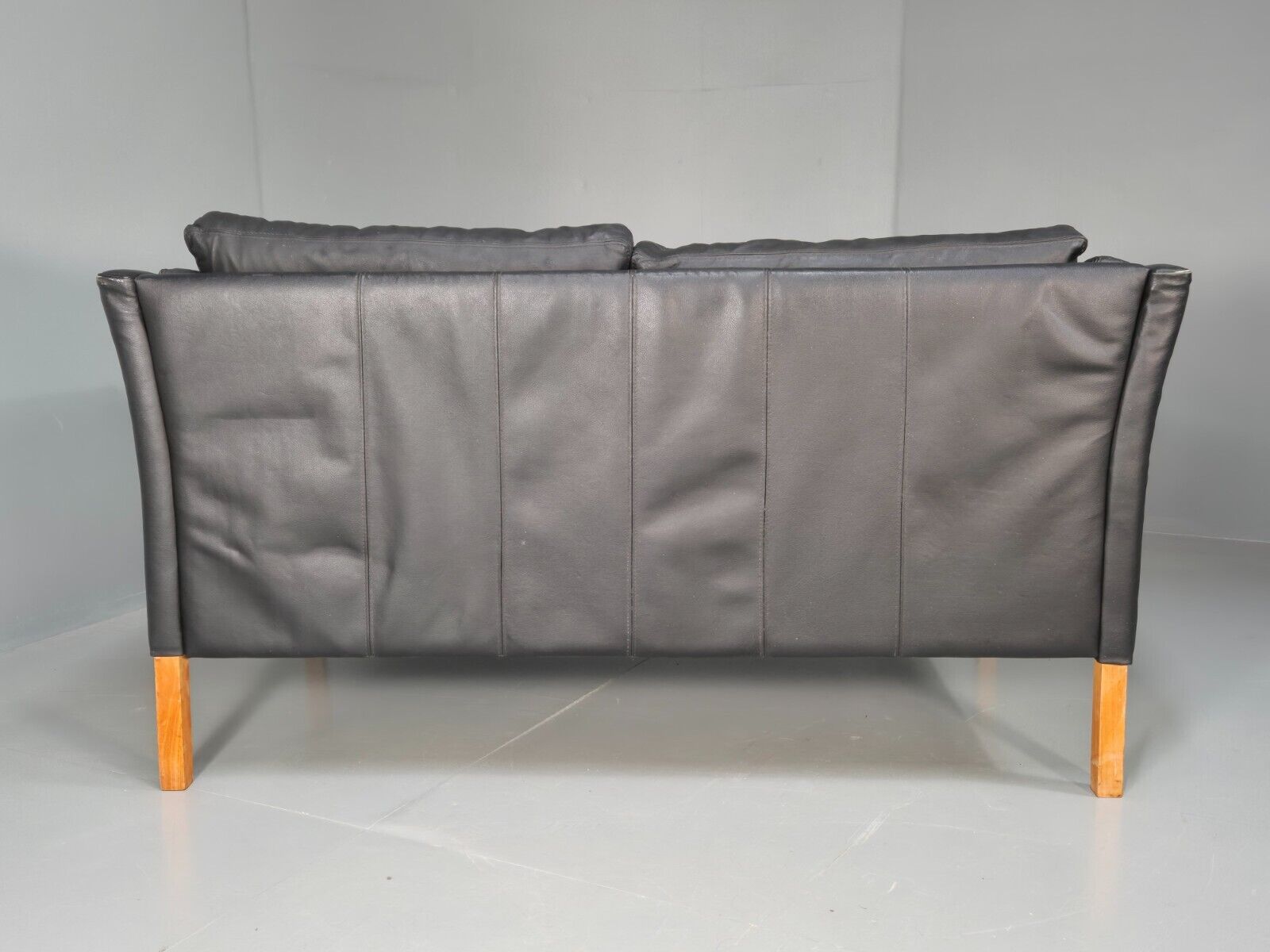 Vintage Danish 2 Seat Sofa Black Leather 1980s Retro MCM EB8618 M2SS - UKDK FURNITURE