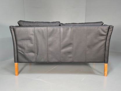 Vintage Danish 2 Seat Sofa Black Leather 1980s Retro MCM EB8618 M2SS - UKDK FURNITURE