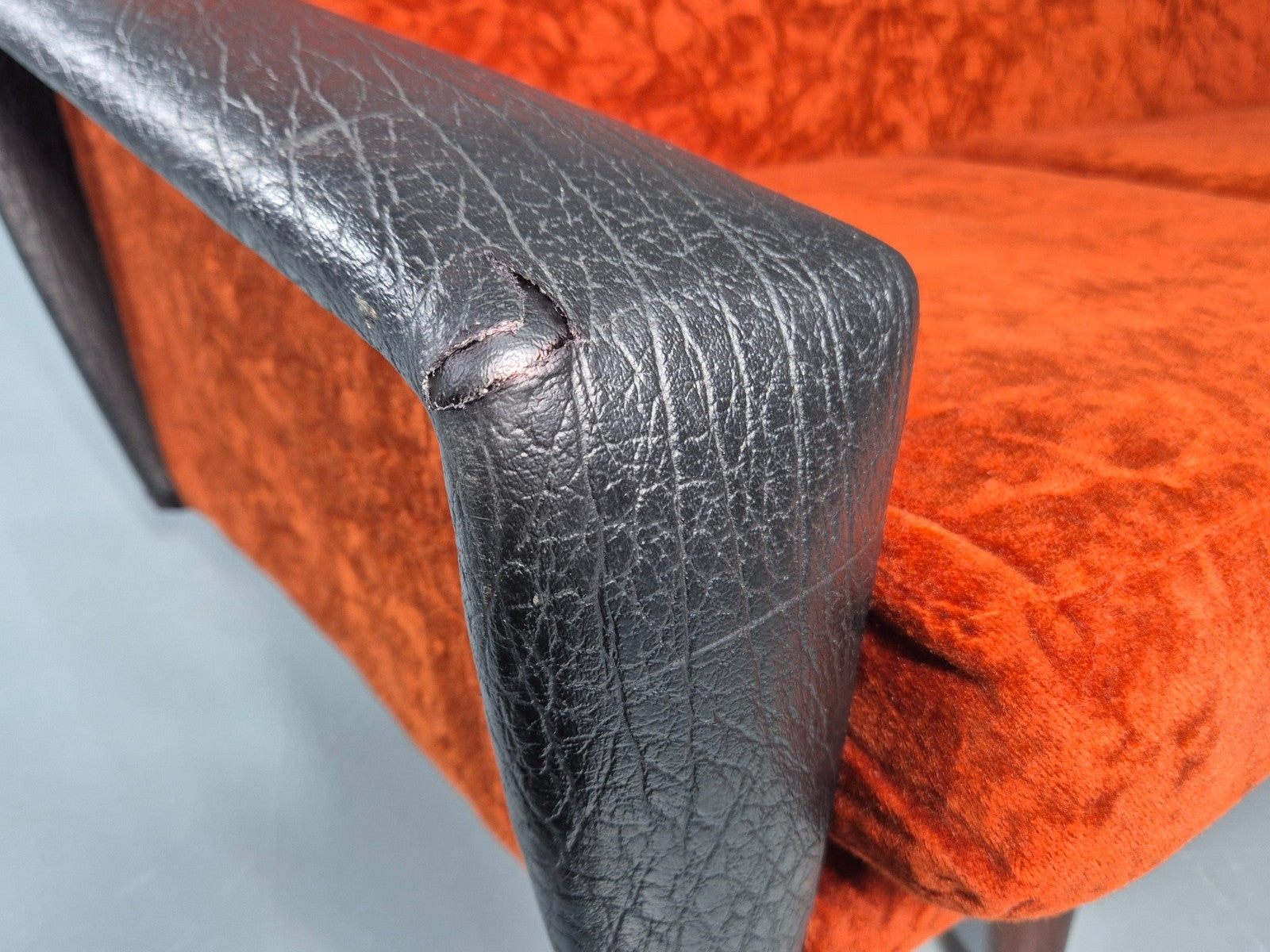 Vintage 3 Seater Sofa Vinyl Orange Velour 1960s Retro Mid Century EB11333 M3SS11