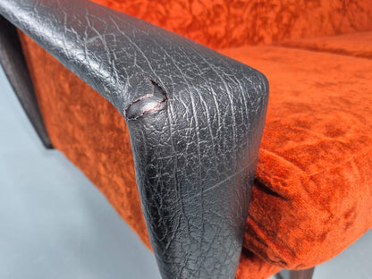 Vintage 3 Seater Sofa Vinyl Orange Velour 1960s Retro Mid Century EB11333 M3SS11