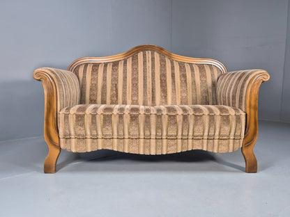Vintage Danish Empire Style 2 Seat Settee Brown and Cream Antique EB9541 V2SS - UKDK FURNITURE