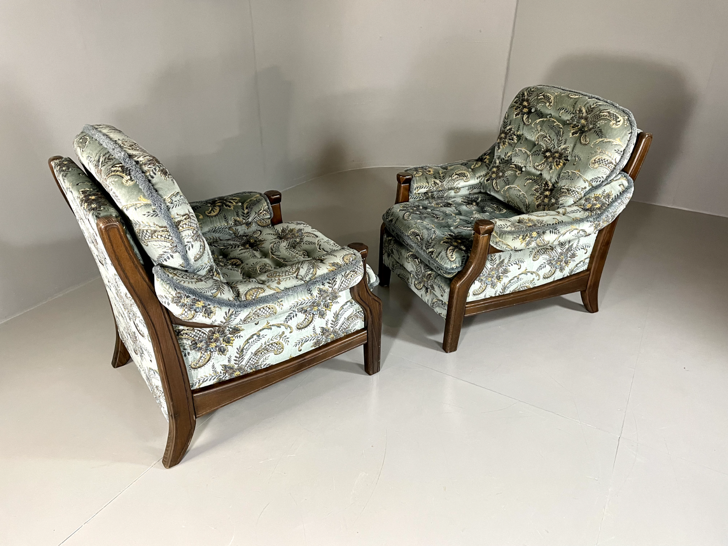 EB5517 A Pair Vintage Danish 1970s Floral Lounge Chairs, Kitsch, Retro, VCLO - UKDK FURNITURE