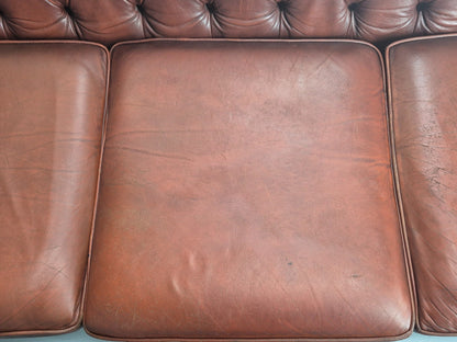 3 Seater Chesterfield Sofa Red Leather Studded Vintage EB11022 VCHE22