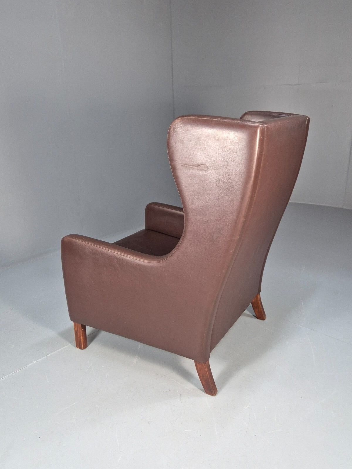 Vintage Brown Leather Wingback Chair Retro Mid Century Danish Design EB9329 MNOR - UKDK FURNITURE