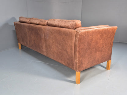 Retro Three Seater Sofa Brown Leather Danish Mid Century Design 70s EB10106 M3SS15