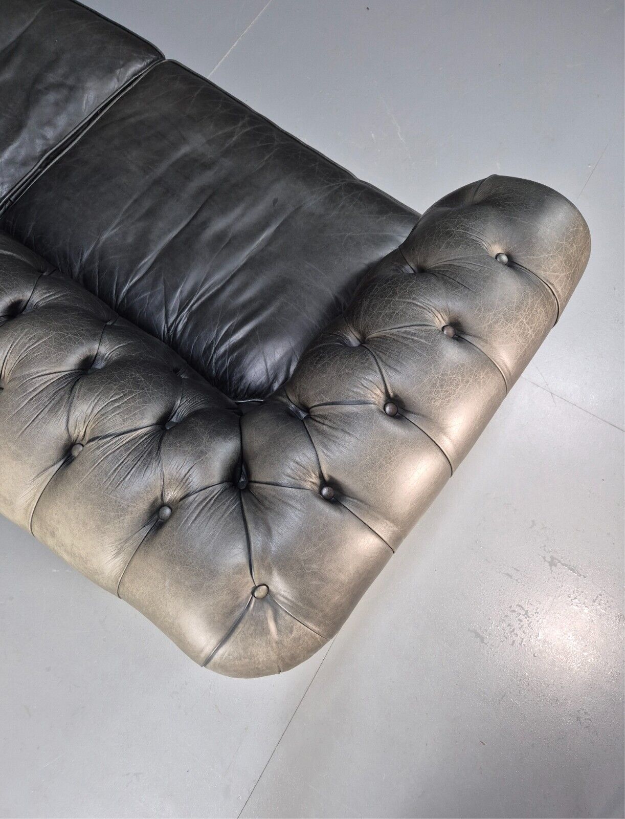 A Vintage Chesterfield Faded Black Leather 3 Seat Quality Build EB9161 VCHE - UKDK FURNITURE