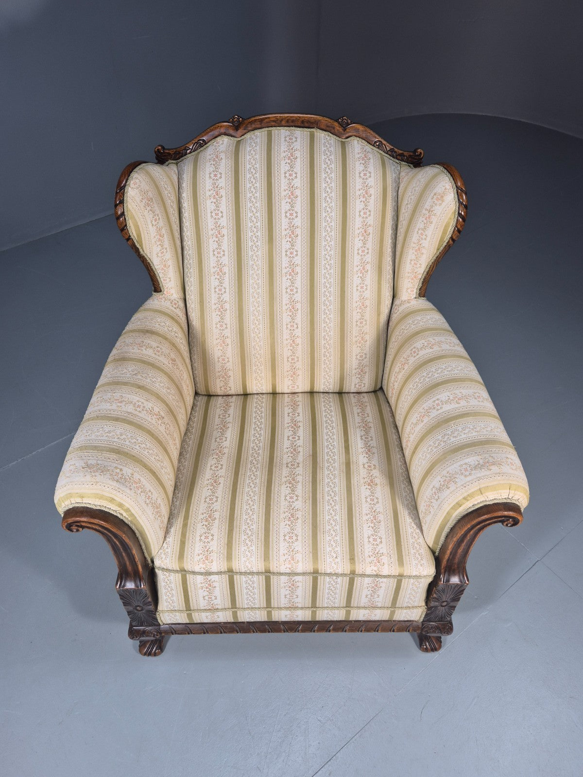 Antique Scandinavian Lounge Chair Regency Stripe Upholstery 1900s EB10765 VCAR2