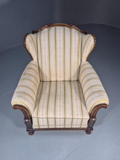 Antique Scandinavian Lounge Chair Regency Stripe Upholstery 1900s EB10765 VCAR2