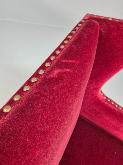 Vintage Danish Wingback Lounge Chair Red Velour Tassels 1940s Retro EB9614 VCLO - UKDK FURNITURE