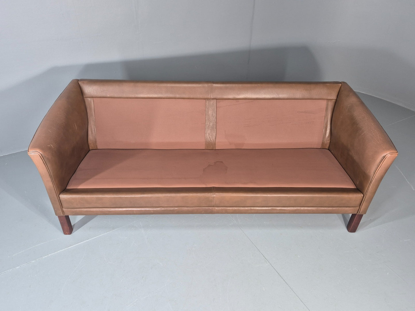 Vintage Danish 2.5 Seater Brown Leather 1970s Retro Mid Century EB11629 M3SS7