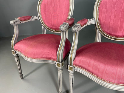 2 Vintage Danish Fauteuils Pink Blue Louis XIV Antique Style EB6755 VCLO - UKDK FURNITURE