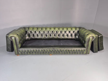 3 Seater Chesterfield Sofa Green Leather Studded Vintage EB11030 VCHE12