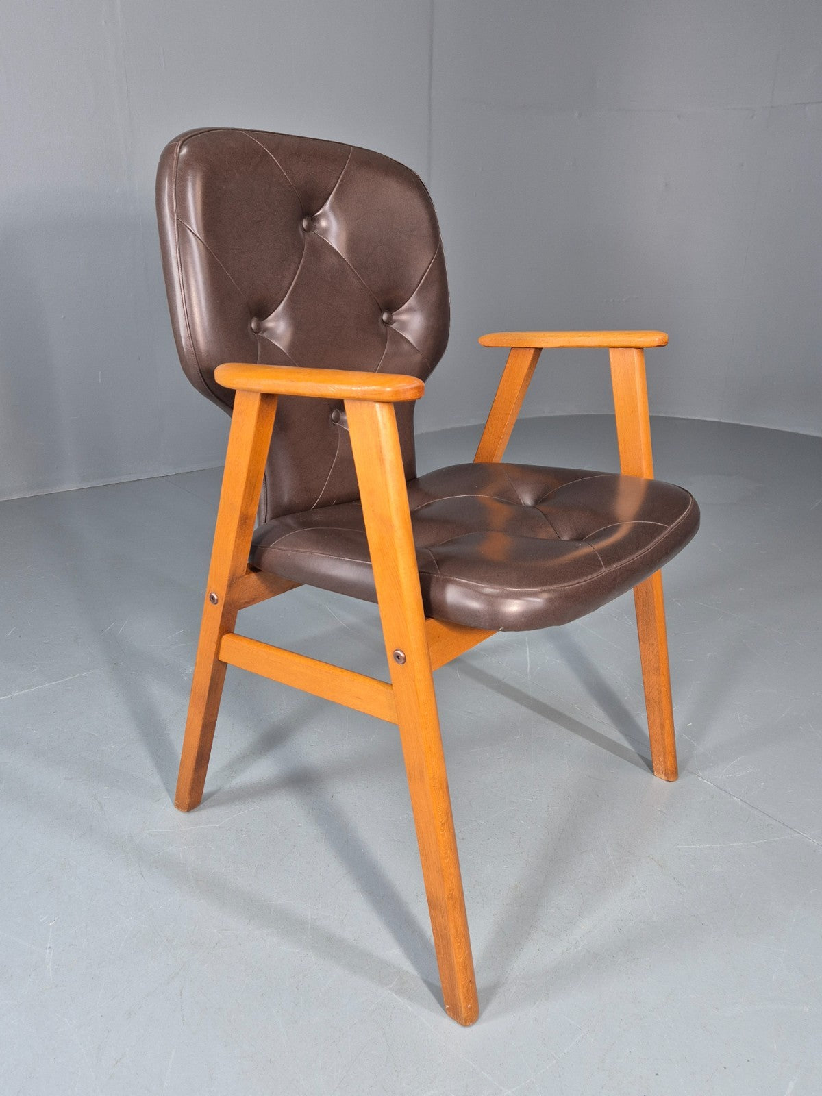 Mid Century Lounge Chair Vintage Swedish 1960s Beech Brown Vinyl EB11139 MNOR14