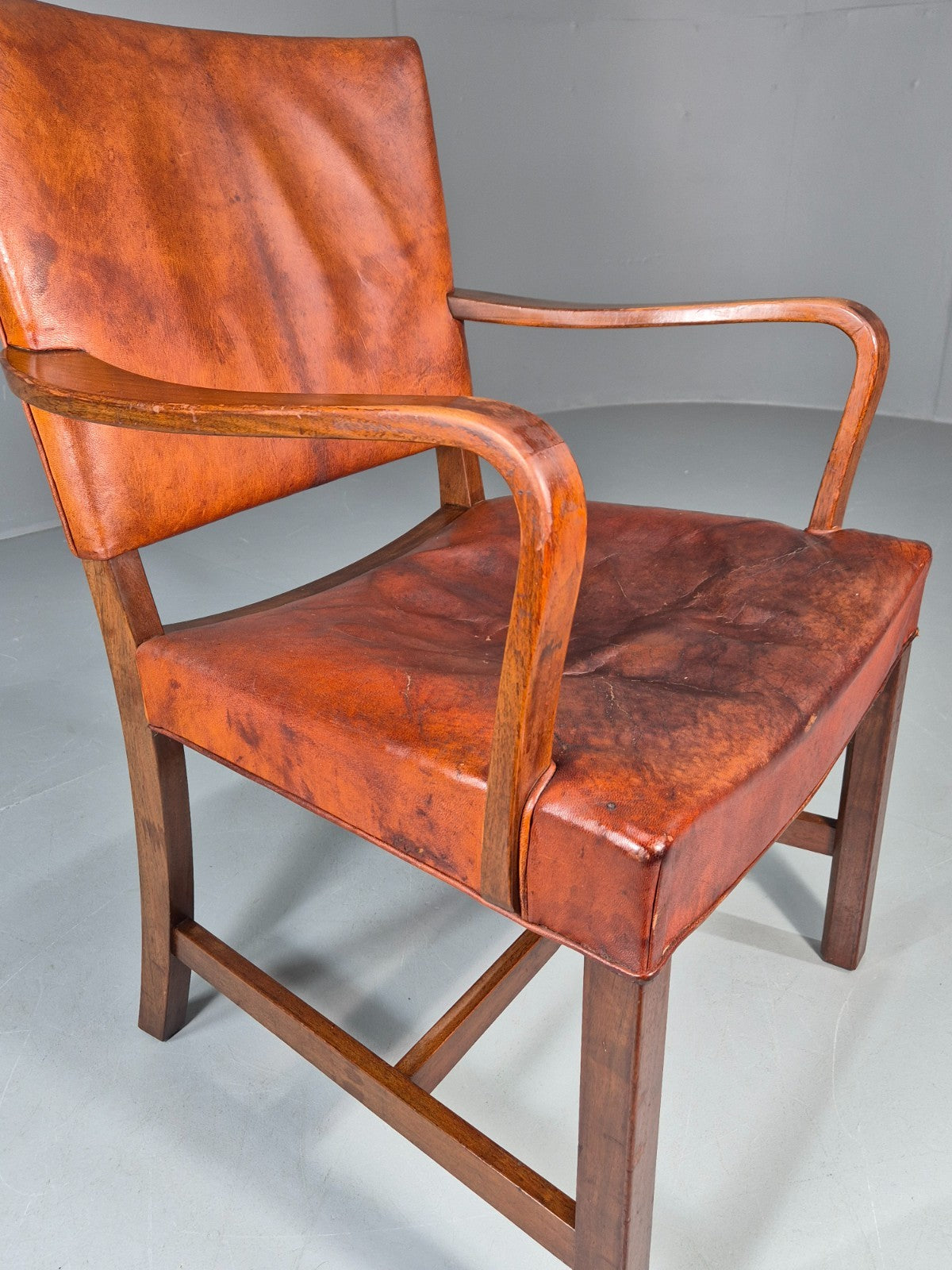 Danish Desk Chair 1930s Vintage Leather and Teak Kaare Klint Style EB10769 VLEA16