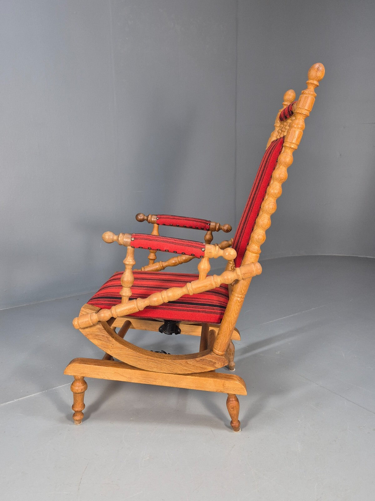 Vintage Danish Rocking Chair Oak Frame Red Stripe American Style EB9375 VCAR - UKDK FURNITURE