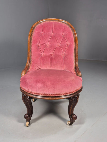Vintage Lounge Chair Pink Velour Spoonback Nursing Parlour Victorian EB8438 VCLO - UKDK FURNITURE