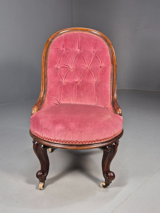 Vintage Lounge Chair Pink Velour Spoonback Nursing Parlour Victorian EB8438 VCLO - UKDK FURNITURE