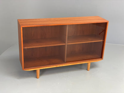 Vintage Teak Glazed Bookcase Danish 1970s Shelving Glass Retro EB11797 MWOO2