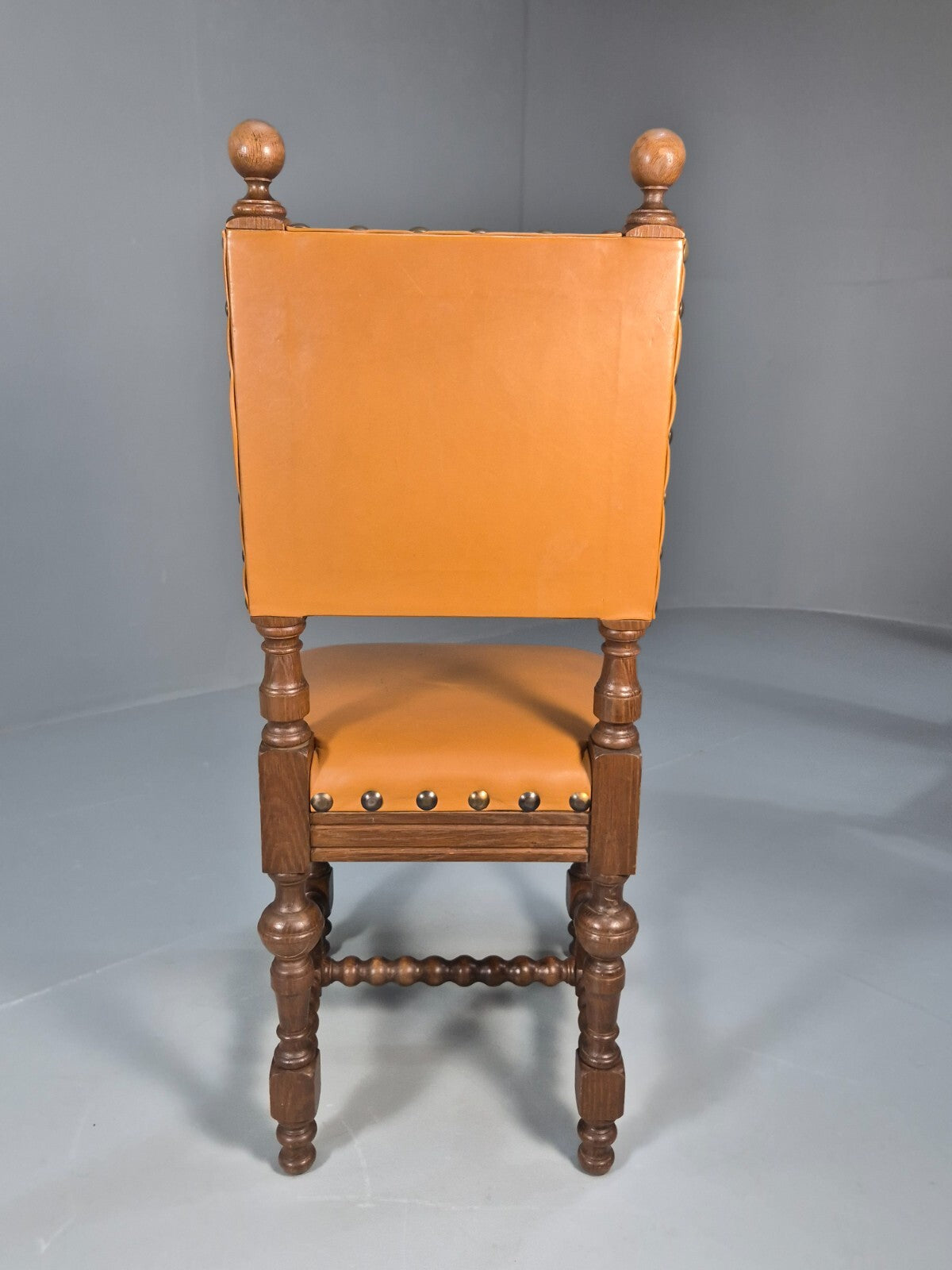 6 Vintage Danish Baroque Style Dining Chairs Oak and Tan Leather EB9649 VDIN - UKDK FURNITURE