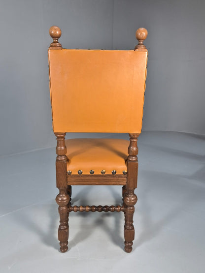 6 Vintage Danish Baroque Style Dining Chairs Oak and Tan Leather EB9649 VDIN - UKDK FURNITURE