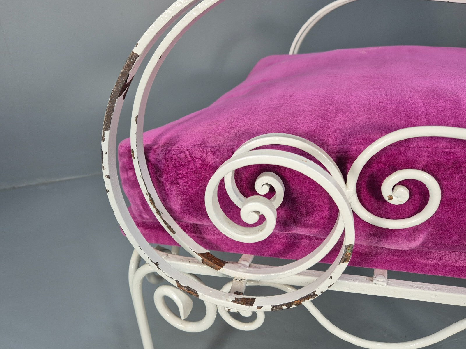 2 Vintage Pink Velvet and Wrought Iron 1950s Chairs French Orangery EB9677 VCLO - UKDK FURNITURE
