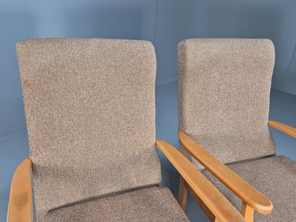 Vintage Oatmeal Armchairs Beech Frame Pair Retro Design EB9489 MNOR - UKDK FURNITURE