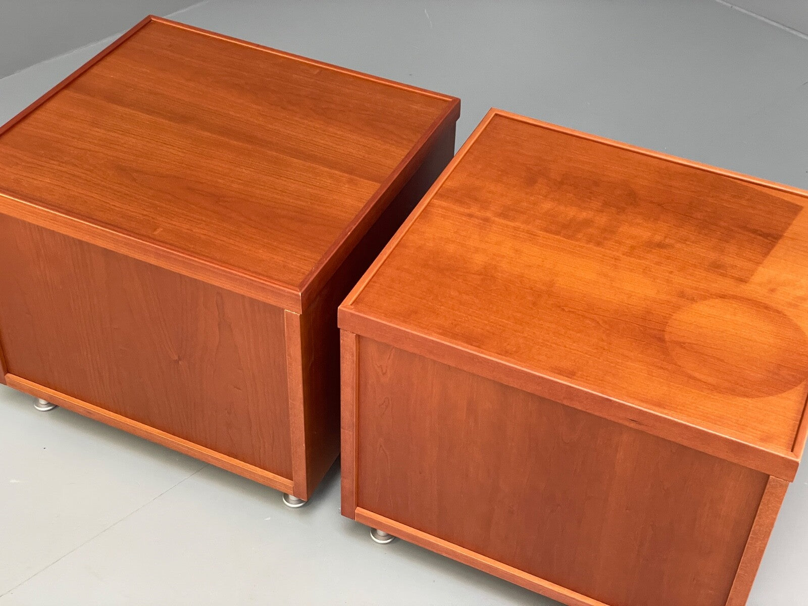 Vintage Pair Bedside Tables Cherry Wood Aluminium 1980s Drawers EB9819 MWOO - UKDK FURNITURE