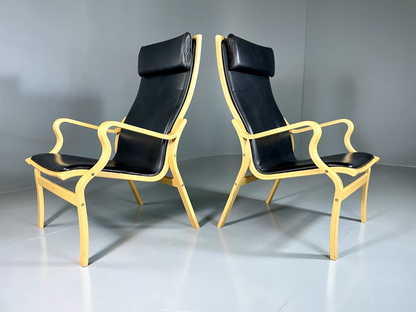 2 Danish Leather Chairs Bentwood Ostergaard Vintage Retro MCM EB5762 MBEN1