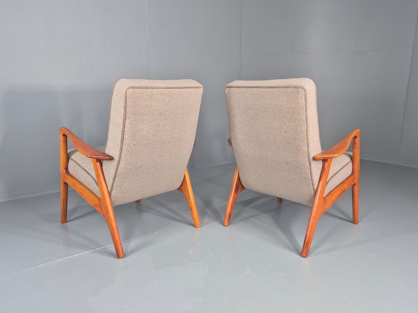 2 Vintage Mid Century Lounge Chairs Teak Frames New Upholstery  EB11086 MNOR7