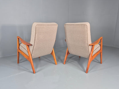 2 Vintage Mid Century Lounge Chairs Teak Frames New Upholstery  EB11086 MNOR7