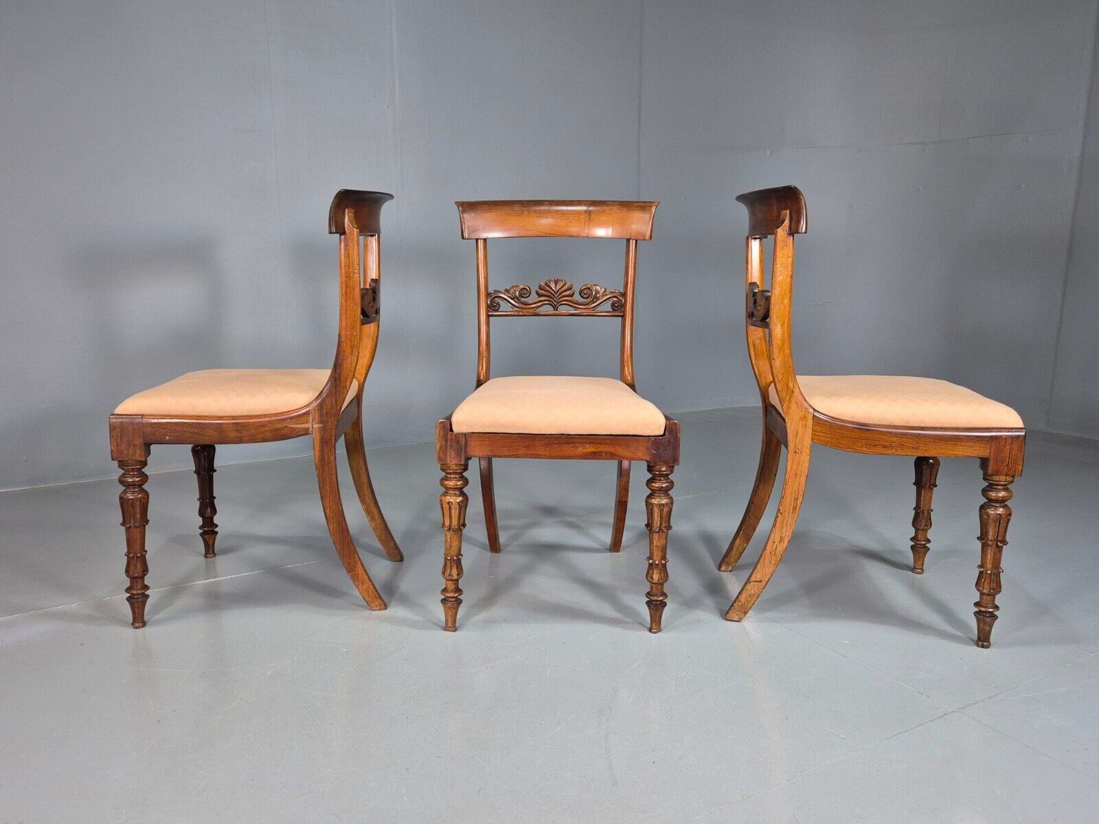 3 Vintage Dining Chairs Mahogany Frame Victorian Antique EB7814 VDIN - UKDK FURNITURE