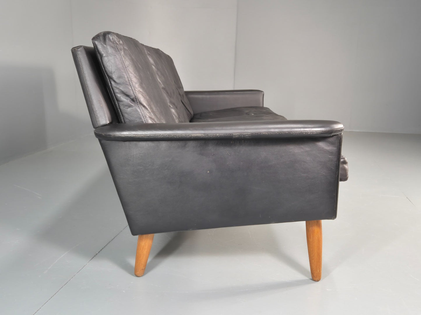 Vintage 3 Seat Sofa 1960s Danish Black Leather Mid Century Modern EB11384 M3SS12