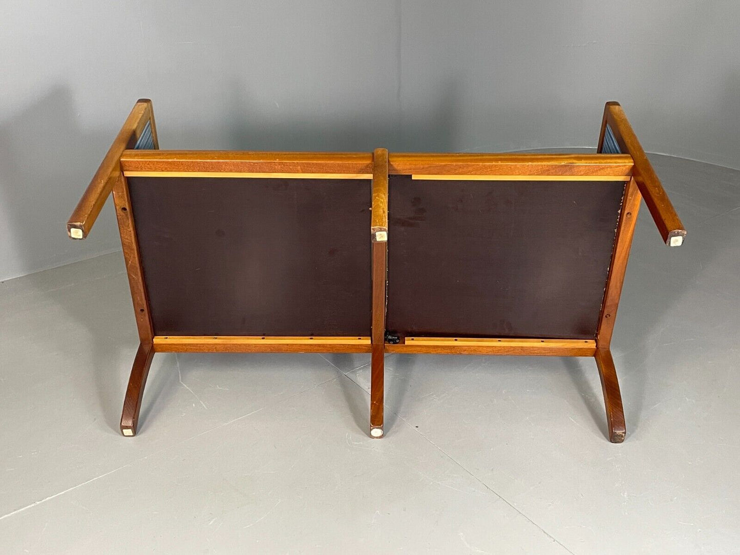 Vintage Danish 2 Seat Sofa Mahogany Frame Blue Cotton Wanscher MCM EB6970 M2SS - UKDK FURNITURE