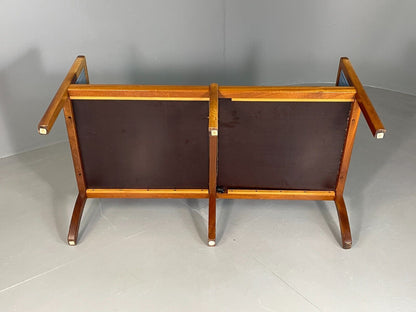 Vintage Danish 2 Seat Sofa Mahogany Frame Blue Cotton Wanscher MCM EB6970 M2SS - UKDK FURNITURE