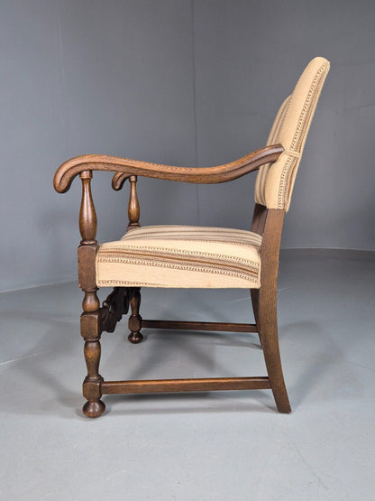 Vintage Danish Elbow Chair Cream Stripe Oak Frame 1950s Repro EB8084 VDIN - UKDK FURNITURE