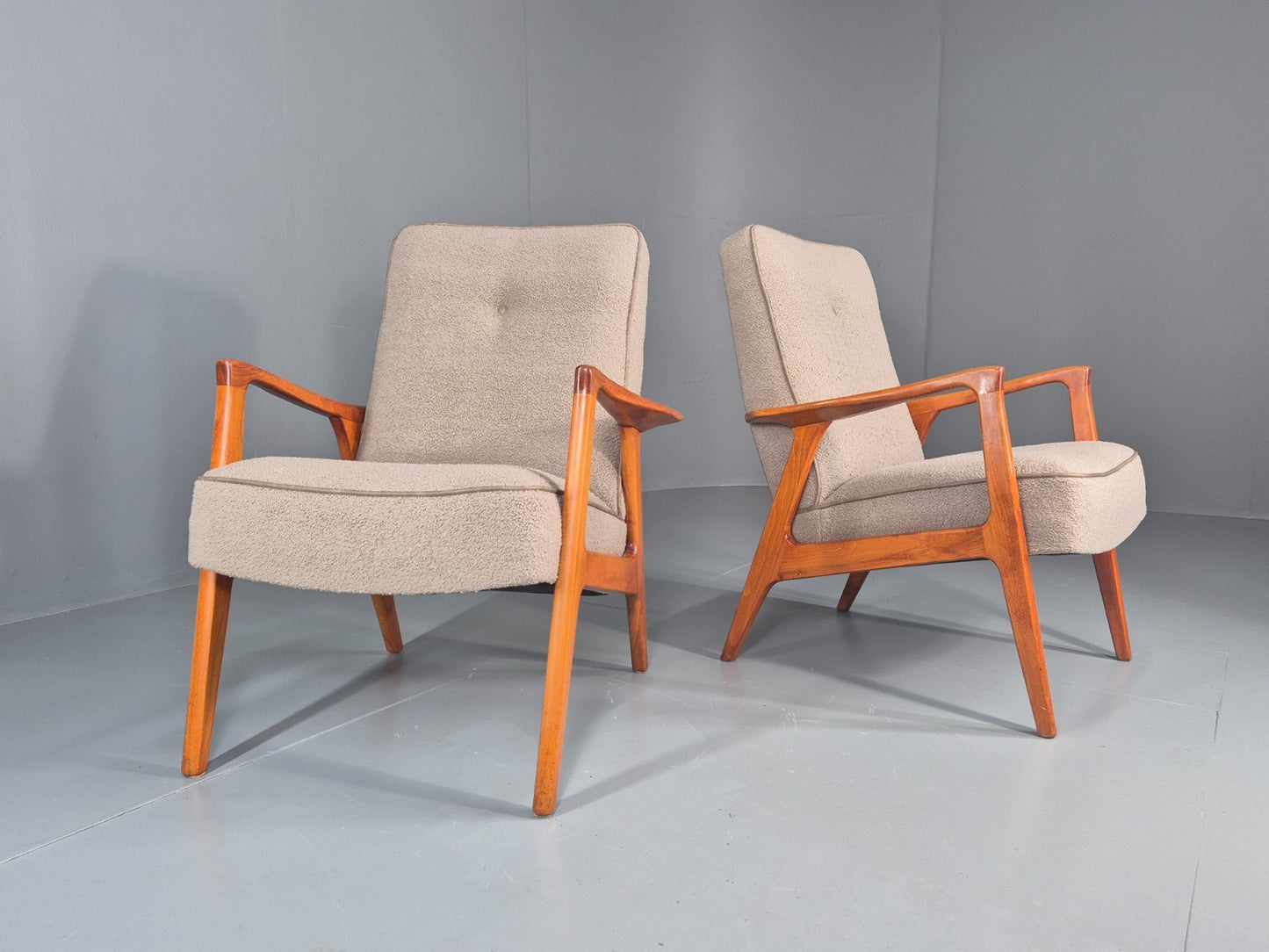 2 Vintage Mid Century Lounge Chairs Teak Frames New Upholstery  EB11086 MNOR1