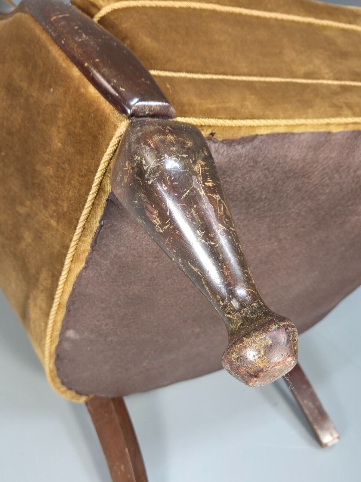 Vintage Danish Deco Era Tub Chair Gold Velour Mahogany 1930s EB9051 VCLO - UKDK FURNITURE