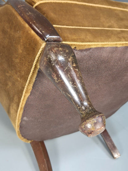 Vintage Danish Deco Era Tub Chair Gold Velour Mahogany 1930s EB9051 VCLO - UKDK FURNITURE
