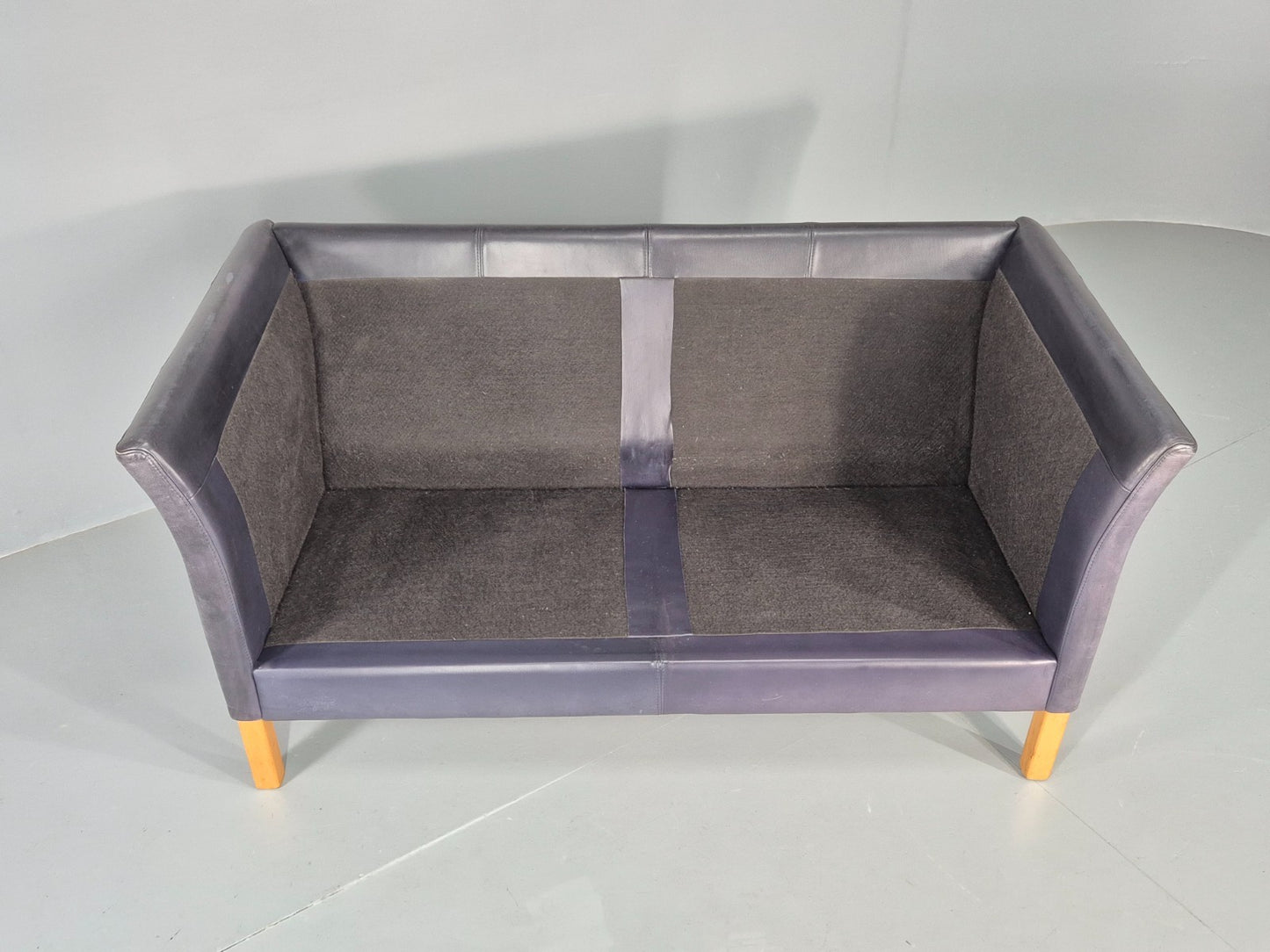 Vintage 2 Seater Sofa Danish Blue Leather Mid Century 1980s Retro EB9069 M2SS7