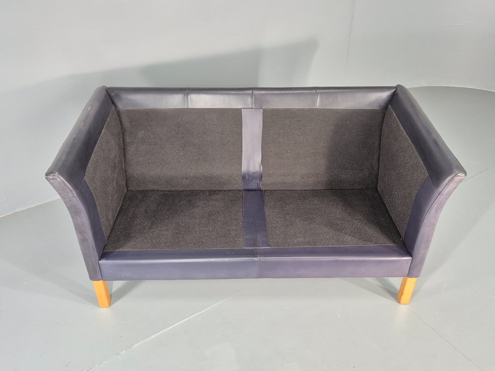 Vintage 2 Seater Sofa Danish Blue Leather Mid Century 1980s Retro EB9069 M2SS7
