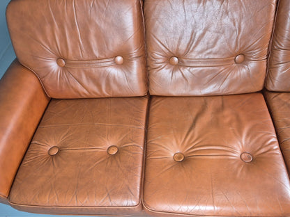 Vintage Danish 3 seater Settee 1970s Danish Tan Leather Retro MCM EB11638 M3SS22