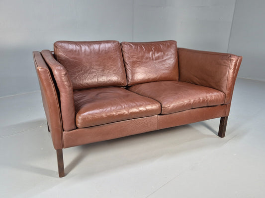 Vintage Brown Leather 2 Seater Sofa Danish Mid Century Retro 1970s EB9483 - UKDK FURNITURE