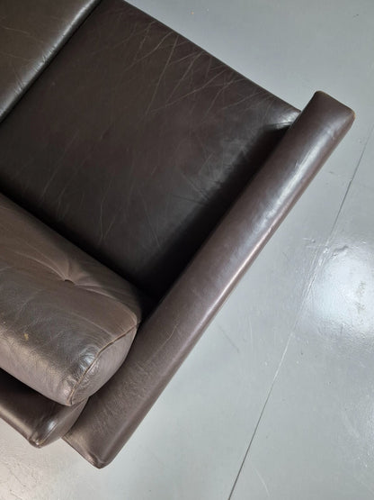 2 Seat Sofa Vintage Danish Brown Leather 1970s Retro MCM EB7314 M2SS12