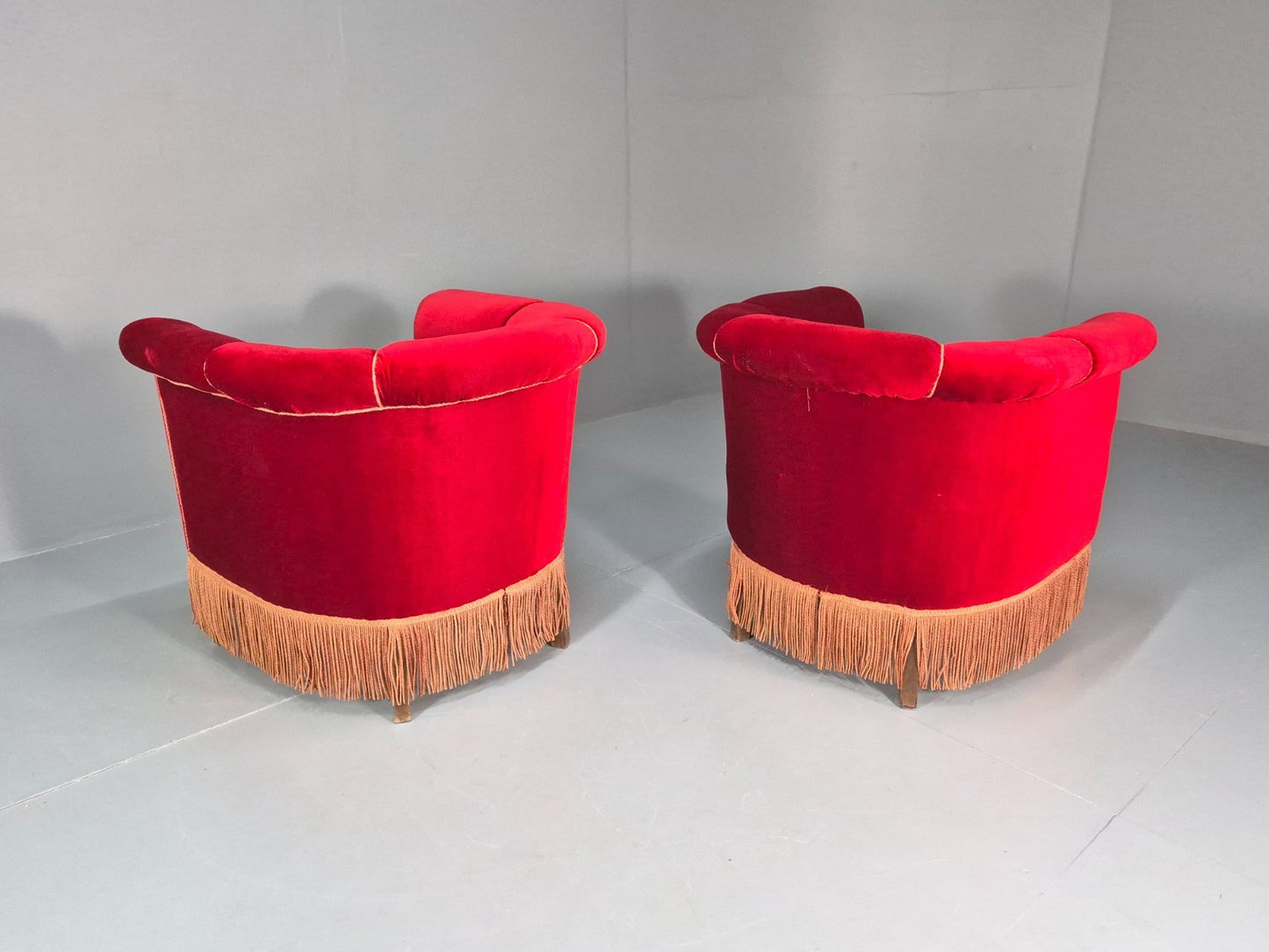 Art Deco Tub Chair Danish Red Velvet Tassels 1920s  EB10770 VCLO11