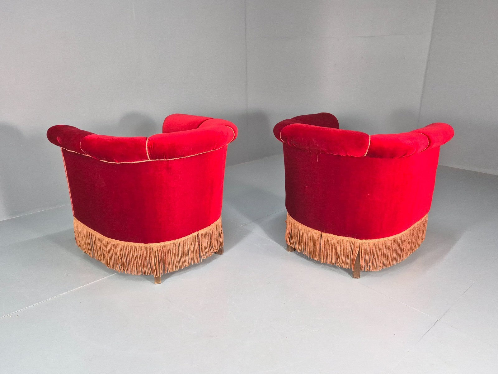 Art Deco Tub Chair Danish Red Velvet Tassels 1920s  EB10770 VCLO11