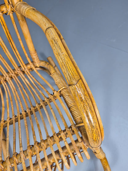 Vintage Franco Albini Style Cane Rattan Rocking Chair 1970s Retro EB9702 VBER - UKDK FURNITURE