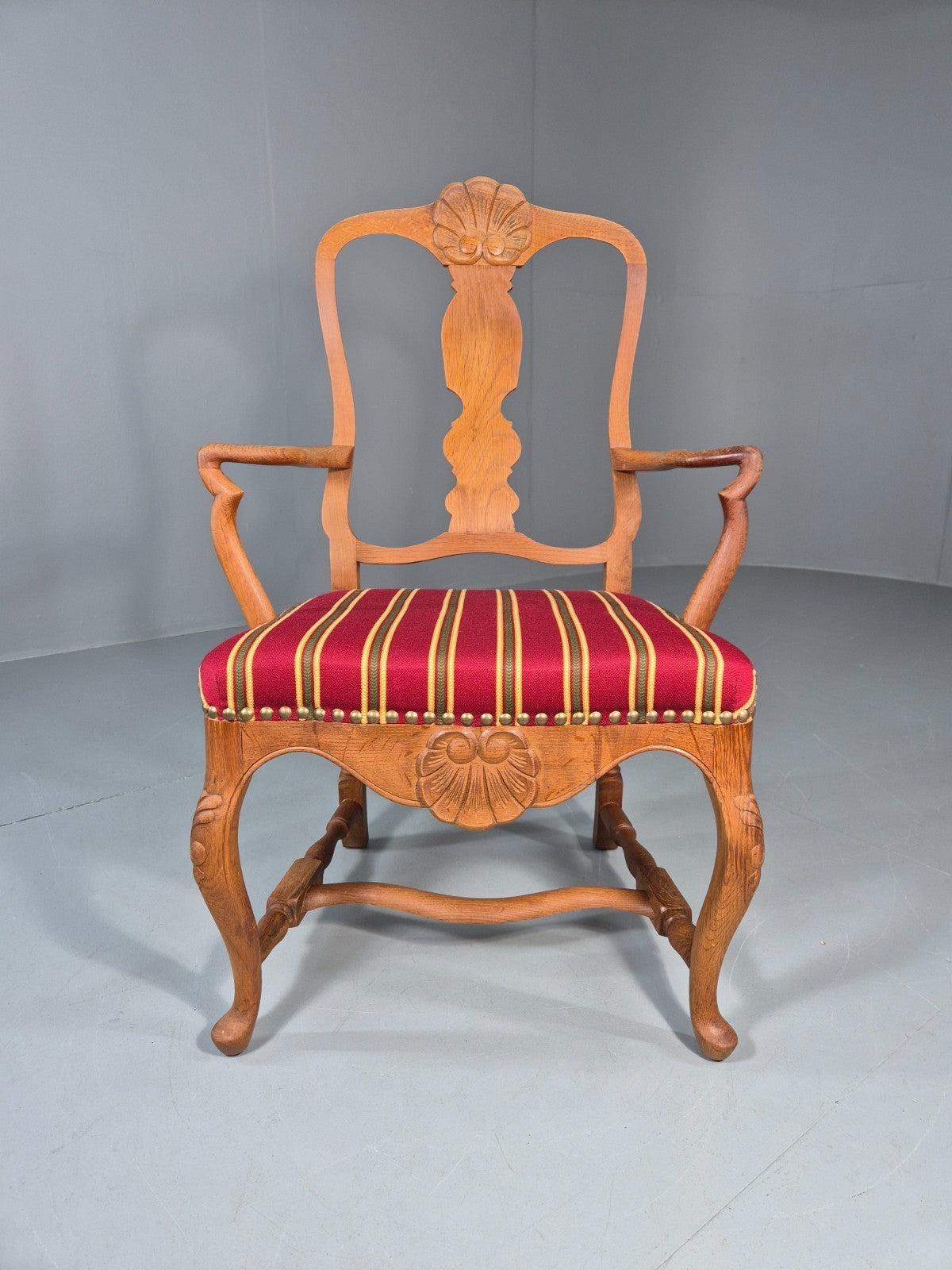 Antique Rococo Revival Oak Chair Danish 1880 Splat Back Shell Motif EB10887 VDIN0